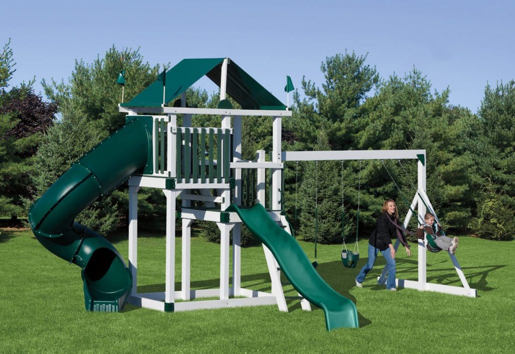 Backyard Spiral Slides And Swing Set Green