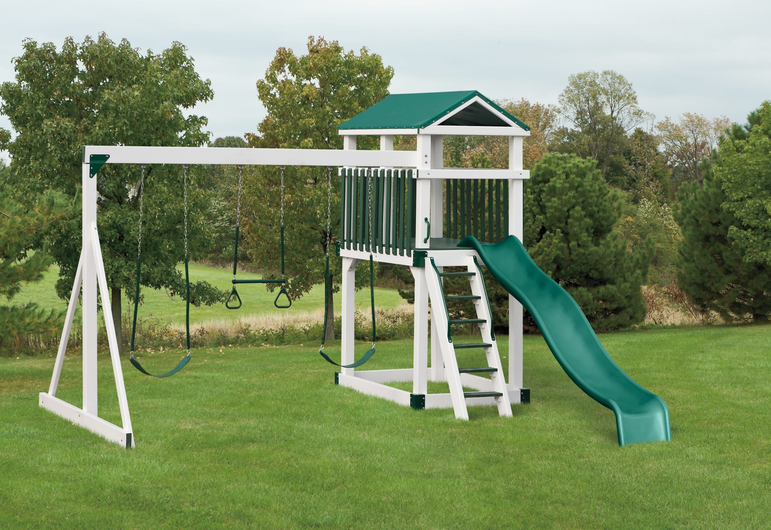 Backyard Swing and Slide Set White Green