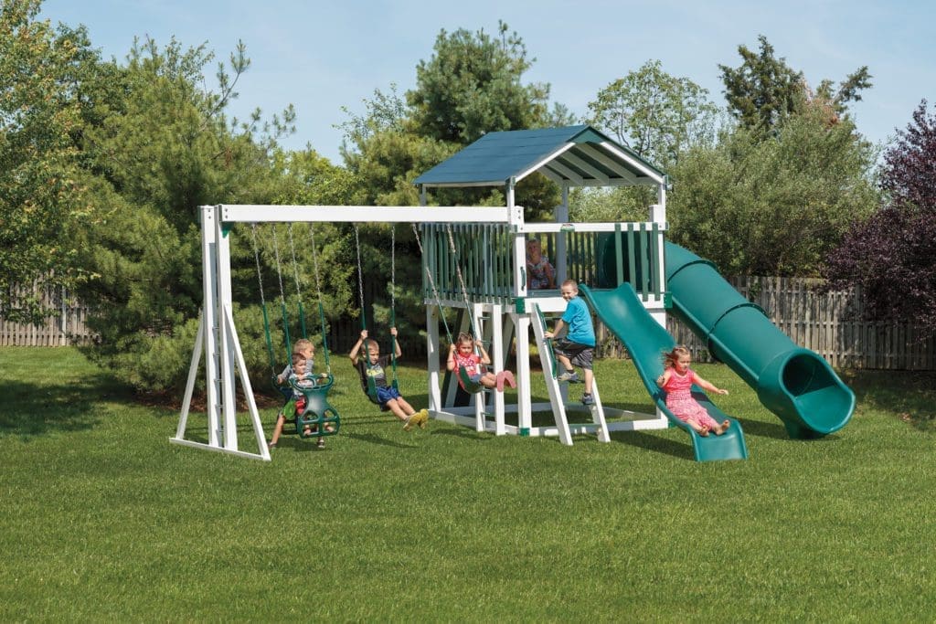 Backyard Swing and 2 Slide Set White Green