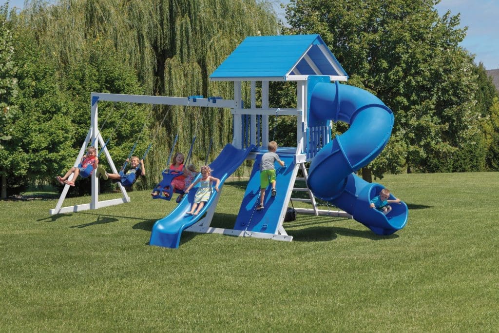 Backyard 2 Slides And Swing Set Blue