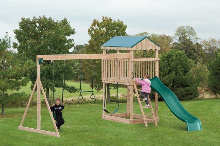 Backyard Playground Set of Swing and Slide with roof