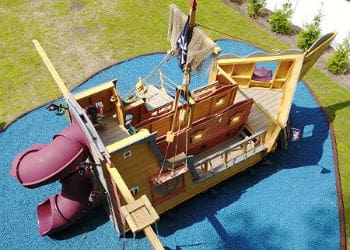 Amish-built pirate ship playset for backyard imaginative play