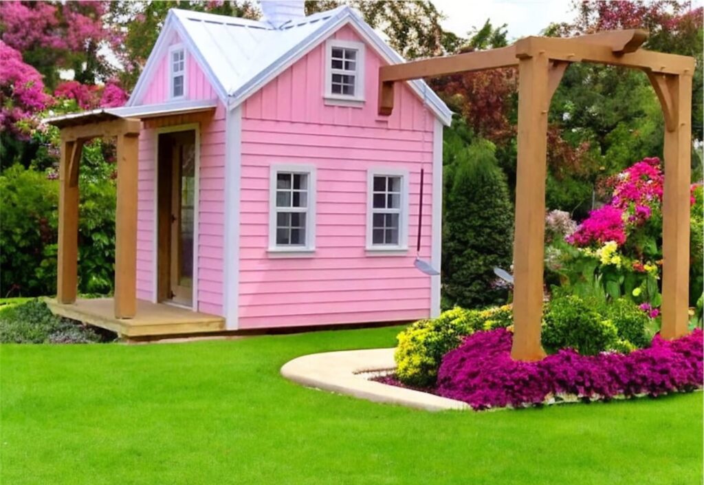 Custom Built Cross Roof Playhouse with 2 Position Swing Beam Built by PA Amish Craftsmen by the company Kinzerbilt.