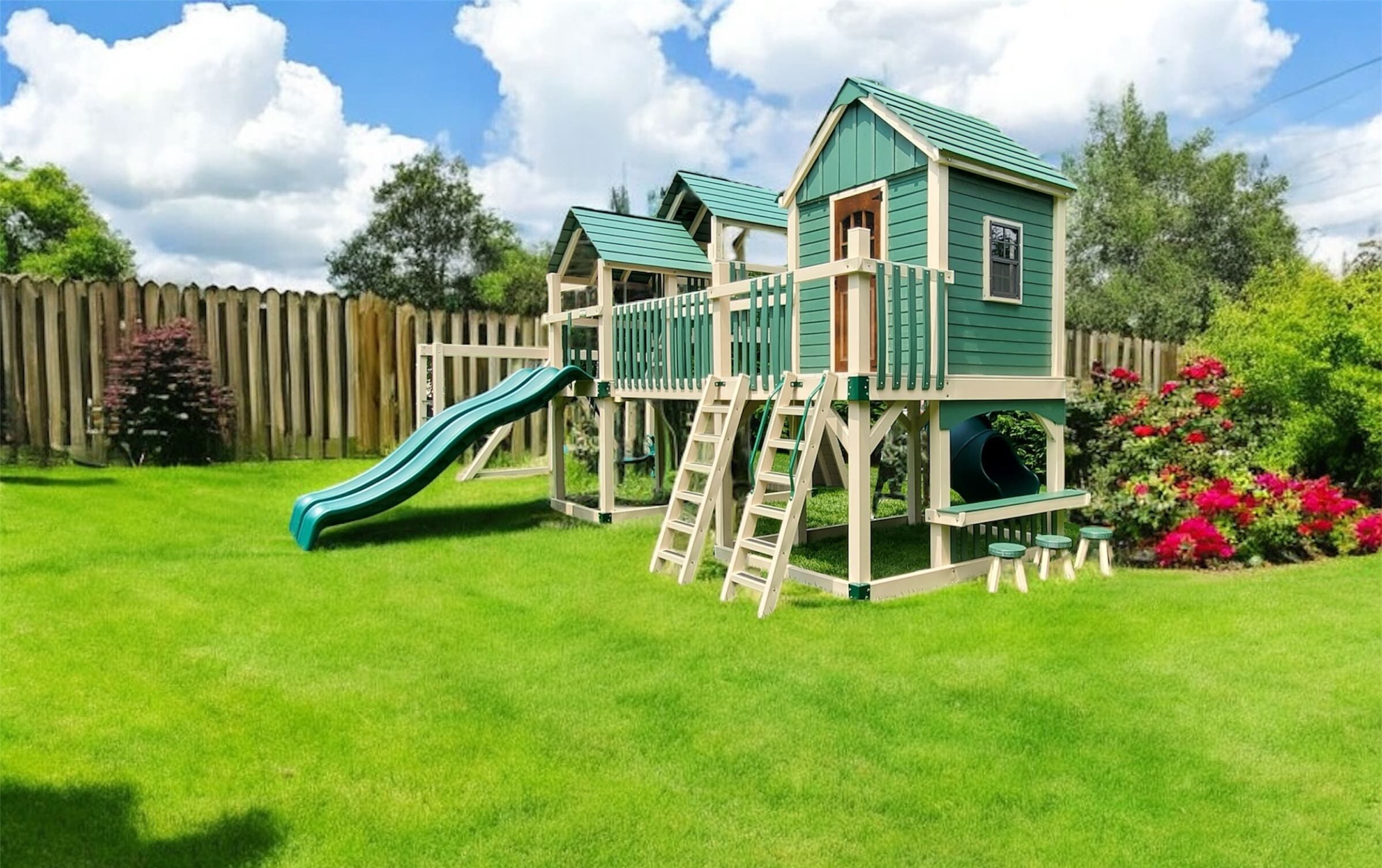 Backyard Playstaions 501 Customized Poly Lumber Tower Swing Set Built with Premium Vinyl by PA Amish Craftsmen